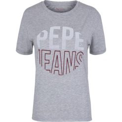 T- shirt Pepe Jeans. Szare koszulki damskie Pepe Jeans, z nadrukiem, z jeansu, klasyczne, z klasycznym kołnierzykiem, bez rękawów. Za 39,00 zł.