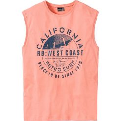 Koszulka bez rękawów Slim Fit bonprix łososiowy. Pomarańczowe koszulki męskie bonprix, s, z nadrukiem, bez kołnierzyka, bez rękawów. Za 29,99 zł.