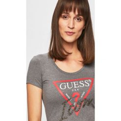 Guess Jeans - Top. Szare bluzki damskie Guess Jeans, s, z nadrukiem, z elastanu, casualowe, z okrągłym kołnierzem. W wyprzedaży za 99,90 zł.