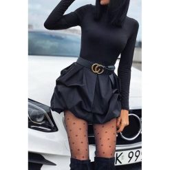 Sukienka RANOLA BLACK. Czarne sukienki damskie IVET, xl, bez wzorów, eleganckie, bez kołnierzyka, z długim rękawem, długie, mini, dopasowane. W wyprzedaży za 89,00 zł.