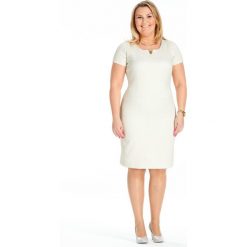 Elegancka żakardowa sukienka na wesele komunię PLUS SIZE LATO. Szare sukienki damskie Moda Size Plus Iwanek, na co dzień, na lato, l, z aplikacjami, z poliesteru, eleganckie, bez kołnierzyka, plus size, z krótkim rękawem, krótkie, mini, ołówkowe. Za 179,00 zł.