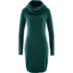 Sukienka dzianinowa z golfem bonprix niebieskozielony. Niebieskie sukienki damskie bonprix, bez wzorów, z bawełny, z golfem, bez rękawów. Za 64,99 zł.