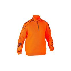 Sweter myśliwski RENFORT 500 FLUO. Pomarańczowe swetry męskie SOLOGNAC, s, bez wzorów, z poliesteru, sportowe, bez kołnierzyka, bez kaptura. Za 129,99 zł.