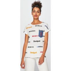 Desigual - Top. Białe bluzki damskie Desigual, s, bez wzorów, z bawełny, z okrągłym kołnierzem, z krótkim rękawem. W wyprzedaży za 129,90 zł.