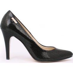 Szpilki - skóra naturalna - model 035 - kolor czarny błyszczący. Czarne czółenka damskie Zapato, na imprezę, z nadrukiem, ze skóry, eleganckie, na wysokim obcasie, na obcasie, bez zapięcia. W wyprzedaży za 269,00 zł.