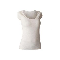 Koszulka krótki rękaw slim Gym & Pilates 500 damska. Brązowe koszulki damskie DOMYOS, xl, bez wzorów, z elastanu, bez kołnierzyka. Za 19,99 zł.