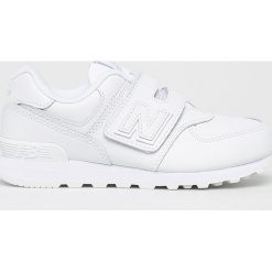New Balance - Buty dziecięce YV574ERM. Białe trampki chłopięce New Balance, bez wzorów, ze skóry, sportowe, z okrągłym noskiem, bez zapięcia. W wyprzedaży za 219,90 zł.
