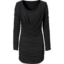 Shirt z długim rękawem bonprix czarny. Czarne koszulki damskie bonprix, bez wzorów, eleganckie, bez kołnierzyka, z długim rękawem. Za 54,99 zł.