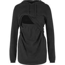 Sweter ciążowy i do karmienia, z kapturem bonprix antracytowy melanż. Szare swetry klasyczne damskie bonprix, z kapturem, moda ciążowa. Za 89,99 zł.