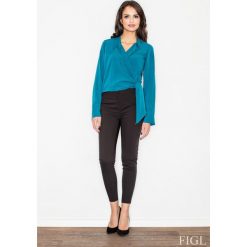 Morska Elegancka Bluzka z Kopertowym Założeniem. Niebieskie bluzki damskie marki Molly.pl, s, z tkaniny, eleganckie, z klasycznym kołnierzykiem, z długim rękawem. Za 102,90 zł.