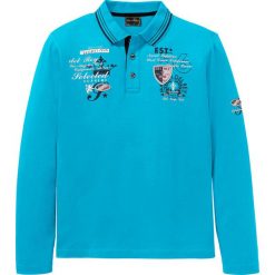 Shirt polo, długi rękaw bonprix błękit laguny. Niebieskie koszulki męskie bonprix, xl, z aplikacjami, z długim rękawem. Za 49,99 zł.