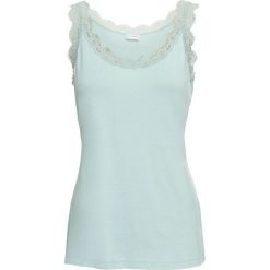 Top shirtowy z koronką bonprix morski pastelowy. Zielone bluzki damskie marki bonprix, w koronkowe wzory, z koronki. Za 34,99 zł.