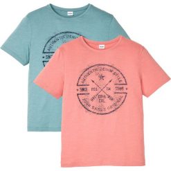 T-shirt z bawełny organicznej (2 szt. w opak.) bonprix dymny koralowy + niebieski mineralny. Różowe koszulki męskie bonprix, s, bez wzorów, z bawełny, z okrągłym kołnierzem. Za 75,98 zł.