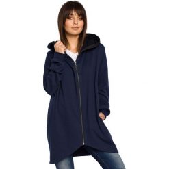 Bluzy damskie: Granatowa Bluza Asymetryczna z Kapturem