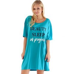Damska koszula nocna Sleep. Zielone piżamy damskie Selena Secrets, bez wzorów, z bawełny, bez rękawów. Za 46,99 zł.