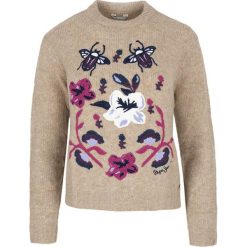 Sweter Pepe Jeans. Brązowe swetry damskie xs, z haftami, z jeansu. Za 169,00 zł.
