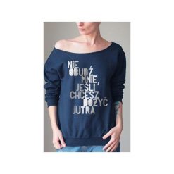 Nie obudź mnie granatowa bluza oversize max z. Niebieskie bluzy damskie One mug a day, s, z nadrukiem, z bawełny, bez rękawów, bez kaptura. Za 139,00 zł.