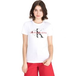Calvin Klein Koszulka Biały. Białe koszulki damskie Calvin Klein, l, z nadrukiem, z bawełny, bez kołnierzyka. Za 204,95 zł.