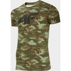 T-shirt męski TSM077 - khaki allover. Brązowe t-shirty męskie 4f, m, bez wzorów, bez kołnierzyka. W wyprzedaży za 49,99 zł.