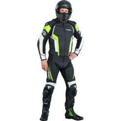 Kurtki męskie bomber: W-TEC Męska skórzana kurtka motocyklowa Velocity czarno-żółty r. 3XL (9763-3XL-1)
