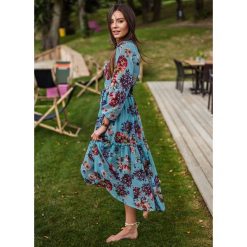 Sukienka Helen blue. Niebieskie sukienki damskie Fanaberia.com, uniwersalny, bez wzorów, z materiału, bez kołnierzyka, bez rękawów. Za 129,00 zł.