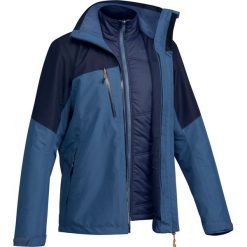 Kurtka 3w1 trekkingowa - TRAVEL 500 - męska. Niebieskie kurtki męskie FORCLAZ, xl, bez wzorów, z elastanu, bez kaptura. Za 349,99 zł.