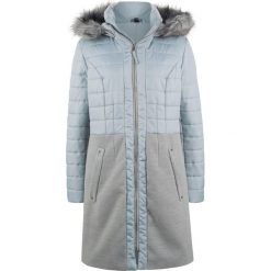 Płaszcz zimowy pikowany w połączeniu różnych materiałów bonprix srebrnoszary. Szare kurtki damskie bonprix, na zimę, bez wzorów, z materiału. Za 189,99 zł.