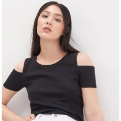 Koszulka cold shoulder - Czarny. Czarne koszulki damskie House, s, bez wzorów, bez kołnierzyka, bez rękawów. Za 29,99 zł.