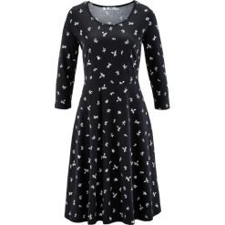 Sukienka shirtowa, rękawy 3/4 bonprix czarno-biały. Czarne sukienki damskie bonprix, bez wzorów, bez kołnierzyka, bez rękawów. Za 109,99 zł.