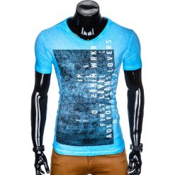 T-SHIRT MĘSKI Z NADRUKIEM S891 - BŁĘKITNY. Niebieskie t-shirty męskie marki Ombre Clothing, s, z nadrukiem. Za 39,00 zł.