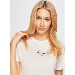 Pinko - T-shirt. Niebieskie t-shirty damskie Pinko, s, z nadrukiem, z bawełny, z okrągłym kołnierzem. W wyprzedaży za 159,90 zł.