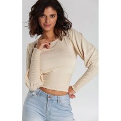 Jasnobeżowy Sweter Patton. Brązowe swetry damskie Renee, s, bez wzorów, z dzianiny, klasyczne, z długim rękawem, długie, bez kaptura. Za 109,99 zł.
