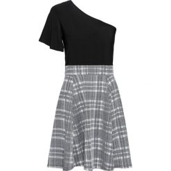 Sukienka one-shoulder z dżerseju bonprix czarny w kratę. Czarne sukienki damskie bonprix, bez wzorów, z dżerseju, eleganckie, bez kołnierzyka, bez rękawów, rozkloszowane. Za 64,99 zł.