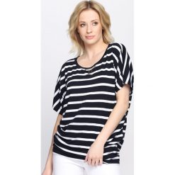 Granatowy T-shirt Sales Response. Niebieskie t-shirty damskie marki Born2be, m, z aplikacjami, z okrągłym kołnierzem. Za 24,99 zł.