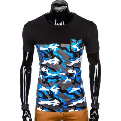 T-shirt męski z nadrukiem S1007 - niebieski/moro. Niebieskie t-shirty męskie Ombre Clothing, s, z nadrukiem, bez kołnierzyka. Za 19,99 zł.