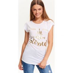 T-SHIRT DAMSKI ZE ZŁOTYM NADRUKIEM. Białe t-shirty damskie marki Christmas T-Shirt, xl, z bawełny. Za 14,99 zł.