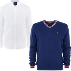 ZESTAW SWETER + KOSZULA. Czerwone t-shirty męskie marki Ochnik, m, z bawełny, z kontrastowym kołnierzykiem. Za 259,90 zł.