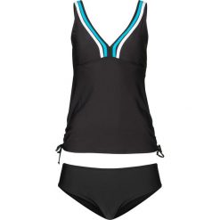 Tankini z lycrą (2 części) bonprix czarno-biało-niebieskozielony. Czarne stroje kąpielowe damskie bonprix, bez wzorów, z lycry. Za 119,99 zł.