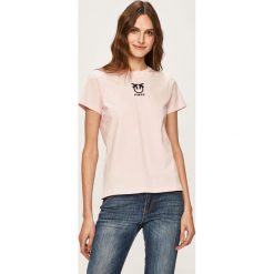 Pinko - T-shirt. Czarne bluzki damskie Pinko, s, z aplikacjami, z bawełny, z okrągłym kołnierzem. Za 239,90 zł.