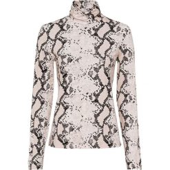 Shirt z długim rękawem bonprix beżowo-brązowy we wzór skóry węża. Brązowe golfy damskie bonprix, bez wzorów, ze skóry, z długim rękawem. Za 74,99 zł.