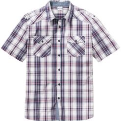 Koszula z krótkim rękawem Regular Fit bonprix biało-indygo-bordowy. Białe koszule męskie bonprix, xl, bez wzorów, bez kołnierzyka, z krótkim rękawem. Za 74,99 zł.