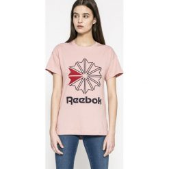 Reebok Classic - Top. Różowe topy damskie Reebok Classic, s, z nadrukiem, z bawełny, z okrągłym kołnierzem. W wyprzedaży za 59,90 zł.
