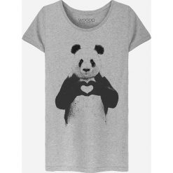 Koszulka "Love Panda" w kolorze szarym. Szare koszulki damskie Wooop, xs, z nadrukiem, z bawełny, z okrągłym kołnierzem. W wyprzedaży za 56,95 zł.