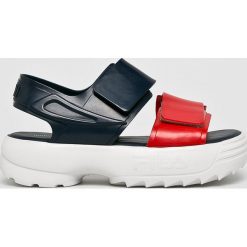 Melissa - Sandały x Fila. Niebieskie klapki damskie Melissa, bez wzorów, z materiału, bez obcasa, na obcasie. W wyprzedaży za 359,90 zł.