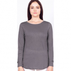 Koszulka "Rosie" w kolorze szarym. Szare t-shirty damskie marki Ateliers de la Maille, z aplikacjami, z okrągłym kołnierzem, z długim rękawem. W wyprzedaży za 136,95 zł.