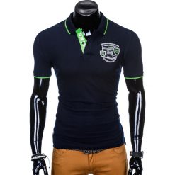 Koszulka męska polo z nadrukiem S905 - granatowa. Niebieskie koszulki męskie Ombre Clothing, s, z nadrukiem, bez rękawów. Za 14,99 zł.