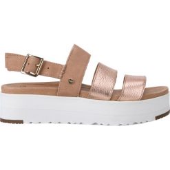 UGG Braelynn Metallic Sandały Brązowy Beżowy. Pomarańczowe sandały damskie Ugg, w paski, ze skóry, bez obcasa, na platformie, z paskami. Za 714,95 zł.