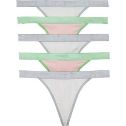 Stringi mini (5 par) bonprix biel wełny - jasnoniebieski - bladoróżowy - jasnozielony. Białe majtki damskie bonprix, z wełny. Za 49,95 zł.