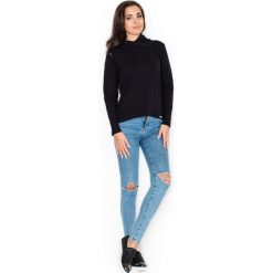 Atrakcyjna Czarna Bluza Damska z Suwakami po Bokach z Kapturem. Czarne bluzki damskie KATRUS, xl, bez wzorów, z elastanu, z długim rękawem, długie, z kapturem. Za 119,90 zł.