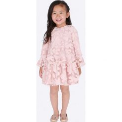 Mayoral - Sukienka dziecięca 92-134 cm. Różowe sukienki dziewczęce Mayoral, z aplikacjami, z bawełny, eleganckie, z długim rękawem, długie, mini, rozkloszowane. Za 194,90 zł.